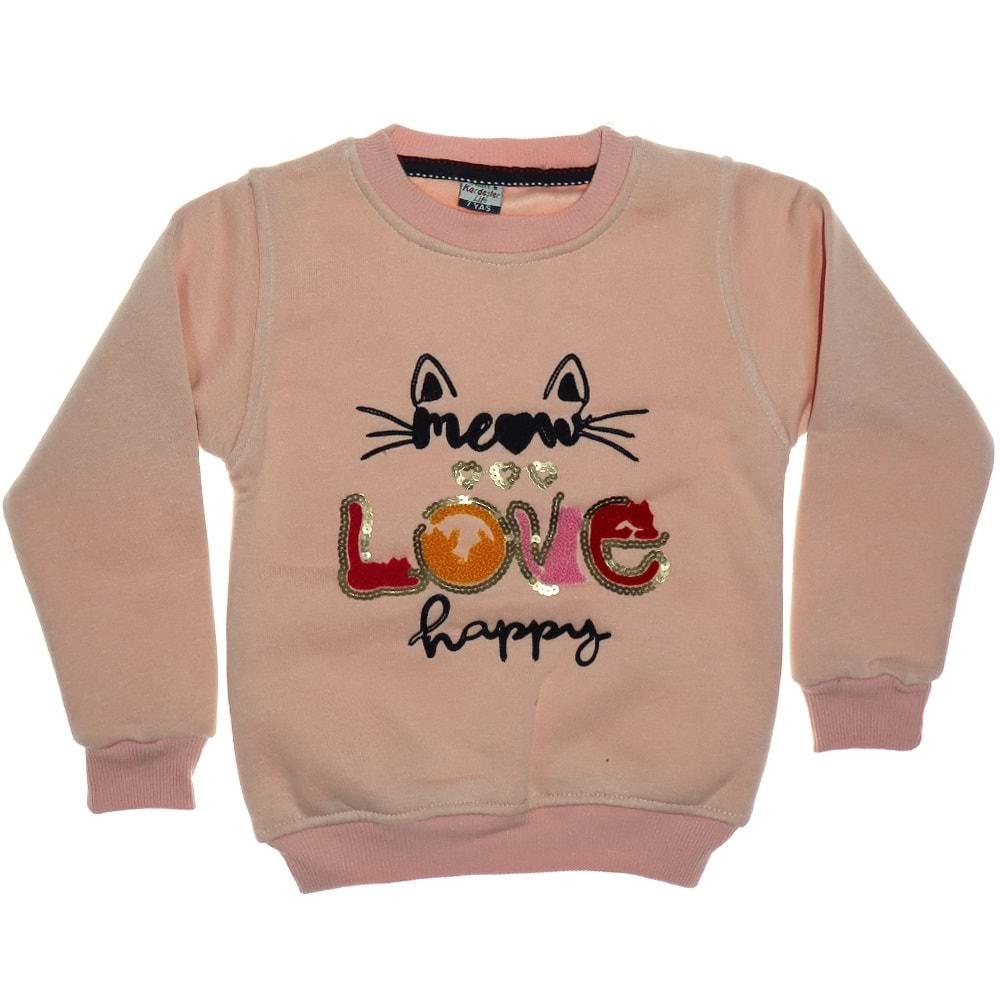 Meow Love Nakışlı 3 İplik Kız Çocuk Sweatshirt 3-7 Yaş