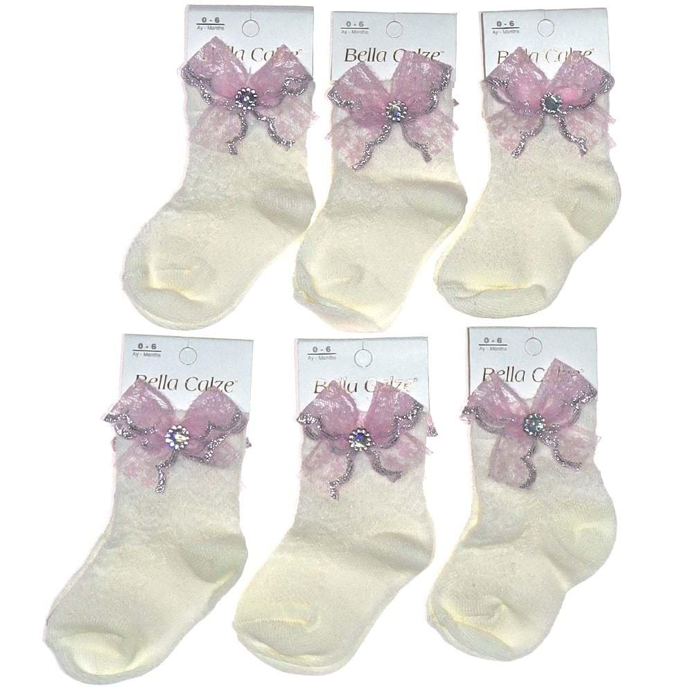 Bella Calze 3012 Aksesuarlı Bebe Çorap 0-6 AY - Ekru - 10276-Ekru-0-3-6 AY