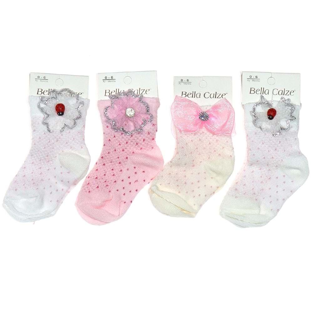 Bella Calze 3012 Aksesuarlı Bebe Çorap 0-6 AY - Karışık Renk - 0-3-6 AY