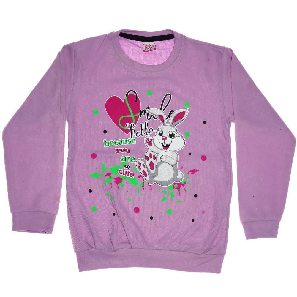 Erenbey 1431 Hello Tavşan Baskılı Sıfır Yaka Selanik Kız Çocuk Sweatshirt 8-12 Yaş
