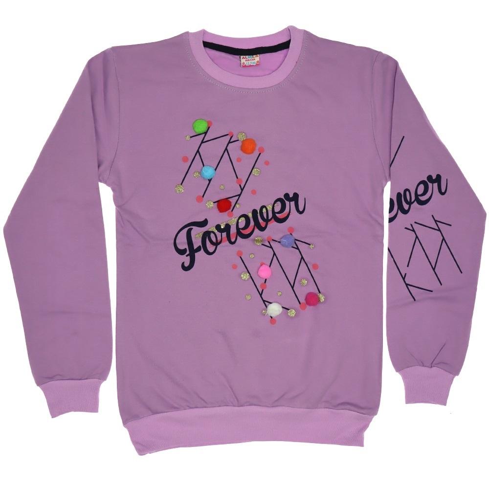 Forever Baskılı Sıfır Yaka Şardonlu Kız Çocuk Sweatshirt 5-8 Yaş