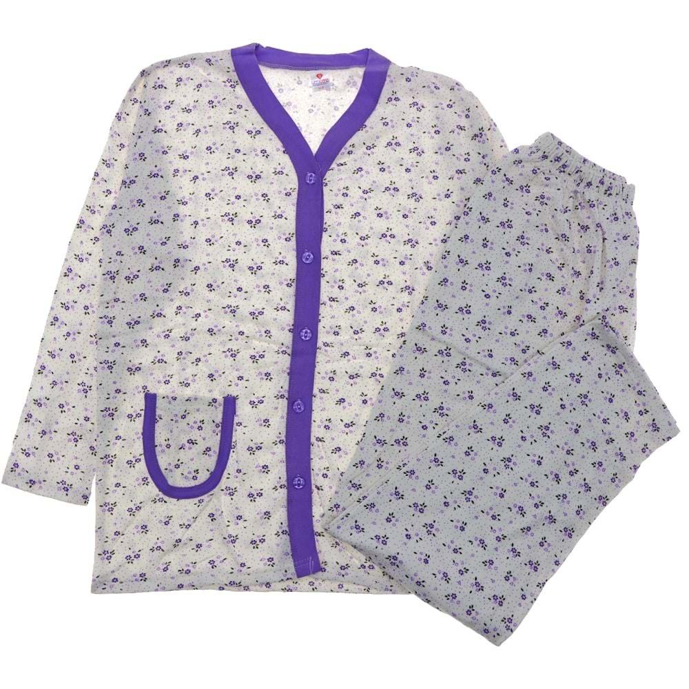YenTeks 106 Bayan Kışlık Boydan Düğmeli Şardonlu Pijama Takımı M-2XL