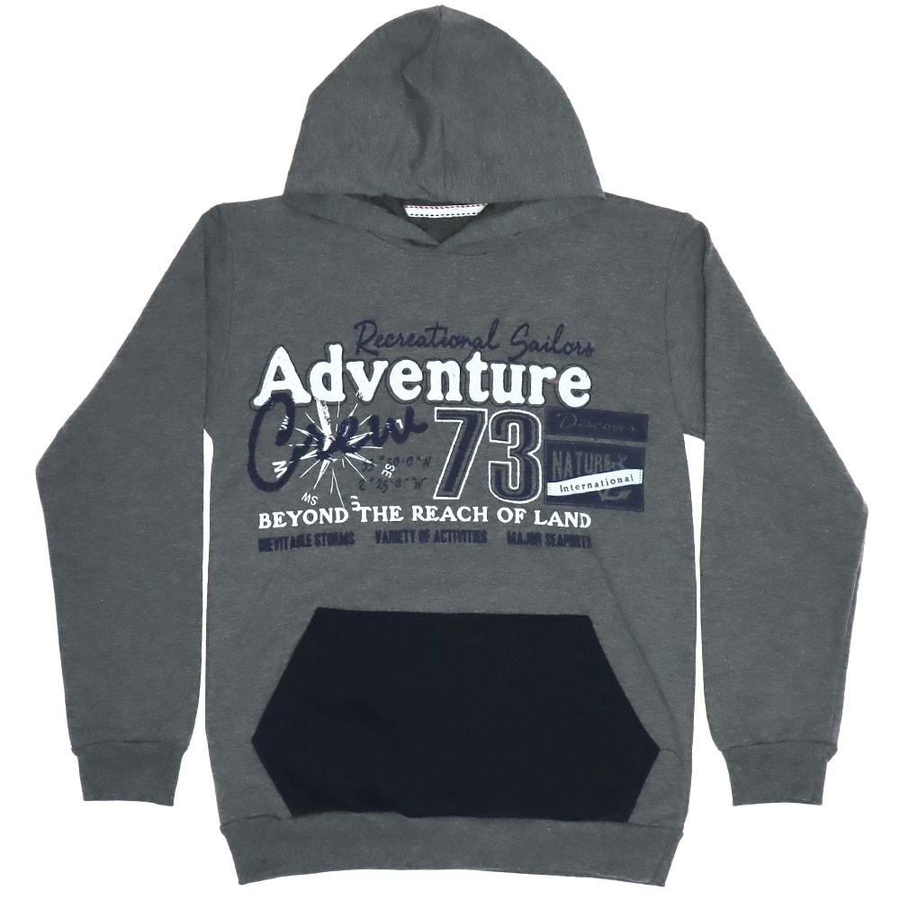 Furkan Adventure Baskılı Penye Şardonlu Kapşonlu Erkek Çocuk Sweatshirt 13-16 Yaş
