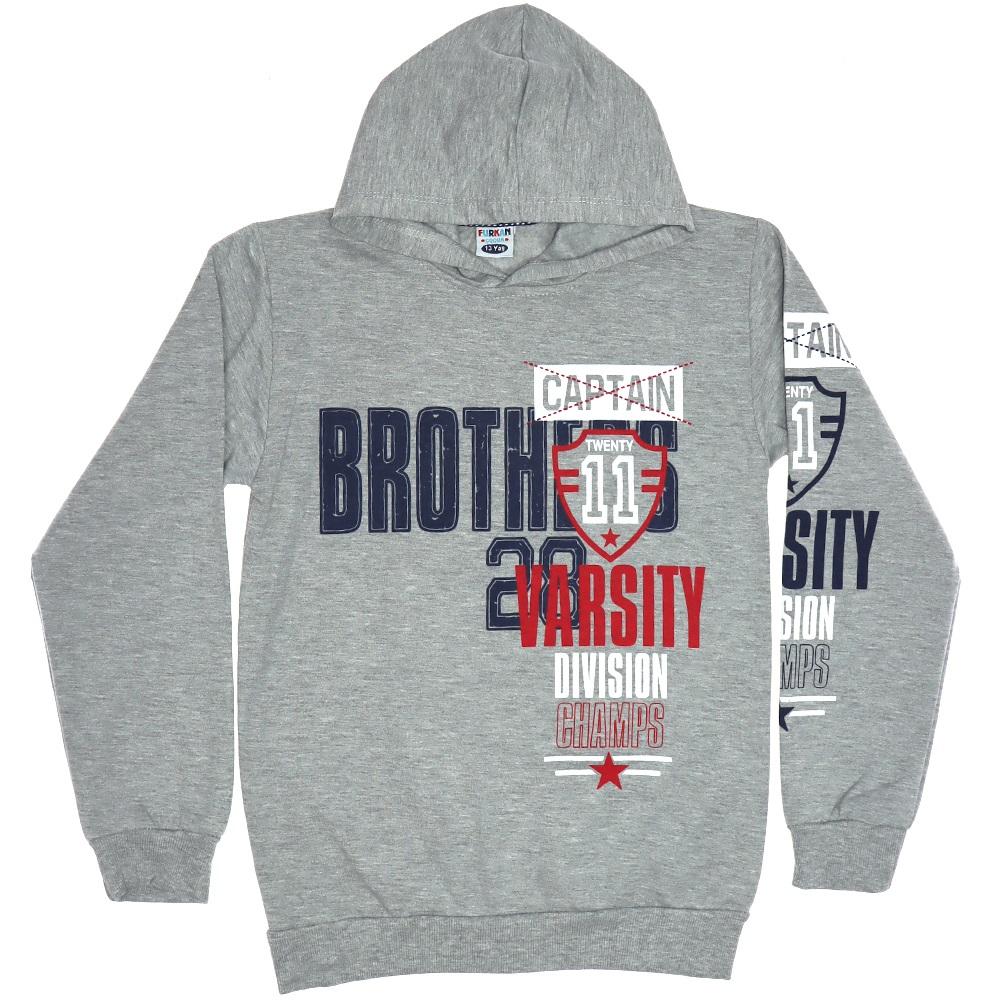 Furkan Brothers Baskılı Penye Şardonlu Kapşonlu Erkek Çocuk Sweatshirt 13-16 Yaş