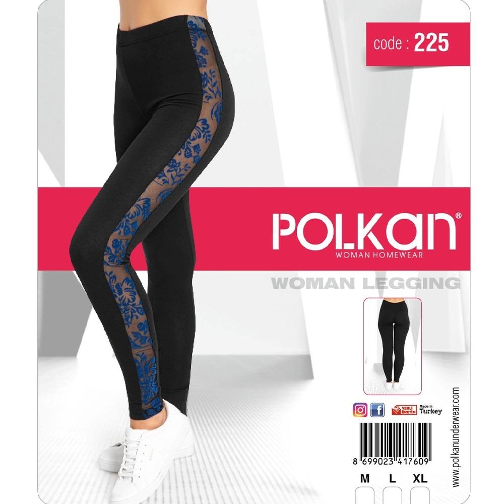 Polkan 225 Yan Tül Desenli Likralı Tayt - Siyah
