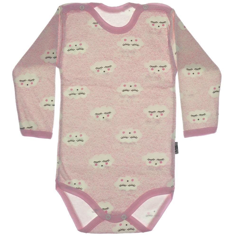 Uyuyan Bulut Baskılı Uzun Kollu Çıtçıtlı Bebe Zıbın 3-6-9 AY - Pembe