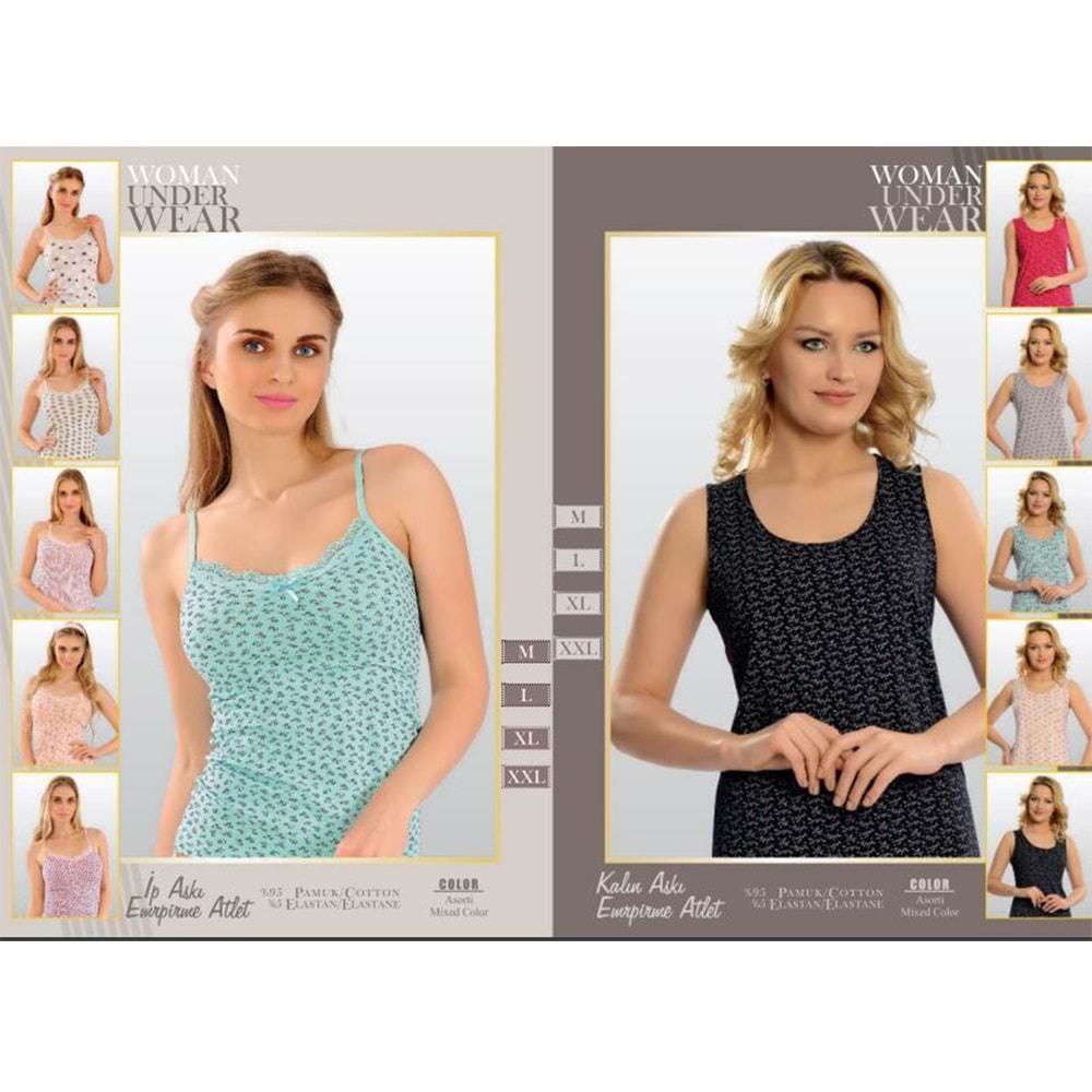 Gelincik 130 Bayan Penye Desenli İp Askılı Atlet (6 Lı)