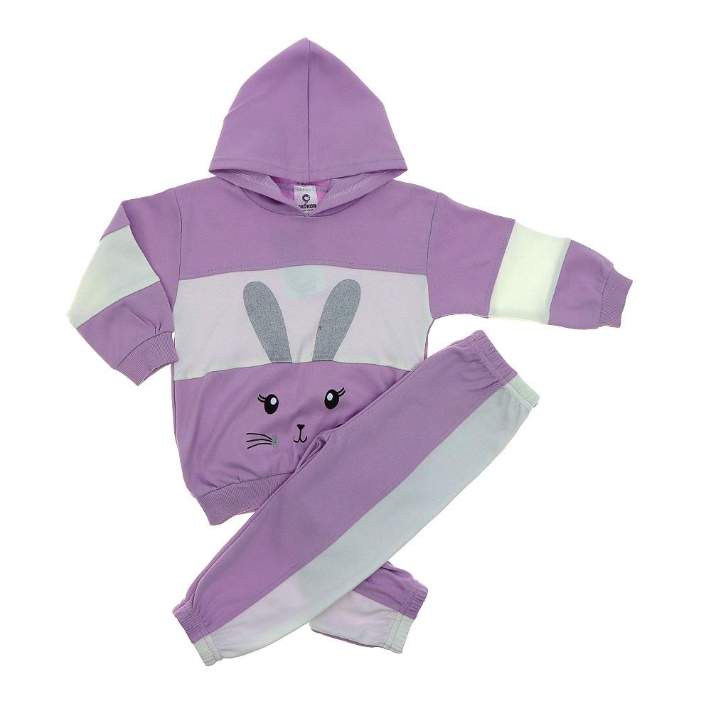 ÇAĞKON 861 Tavşan Baskılı Kapşonlu Kız Çocuk 2Li Takım 2 Yaş - Karışık Renk - 2 YAŞ