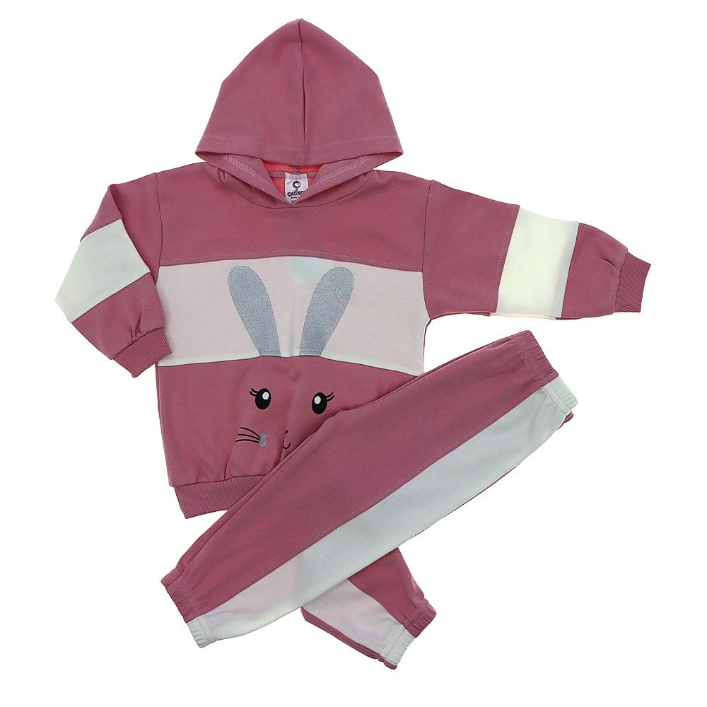 ÇAĞKON 861 Tavşan Baskılı Kapşonlu Kız Çocuk 2Li Takım 2 Yaş - Karışık Renk - 2 YAŞ
