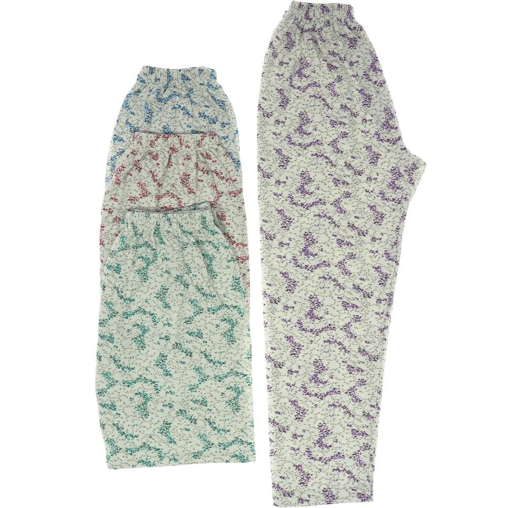Yenteks K423 Bayan Battal Fiyonklu Desenli Düz Paça Penye Pijama Alt (3 Lü)