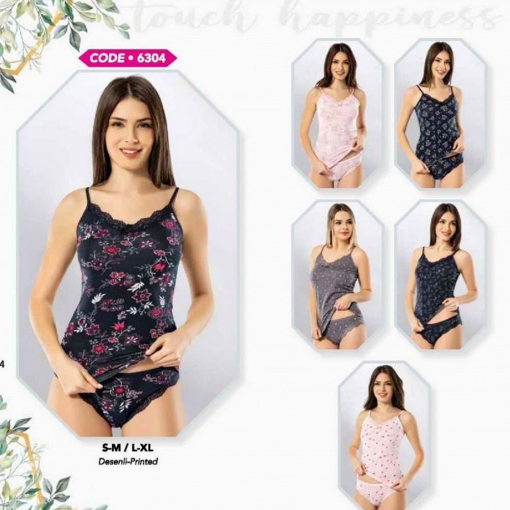 Kota 6304 Bayan Baskılı Bikinili Takım - Kırmızı Desenli