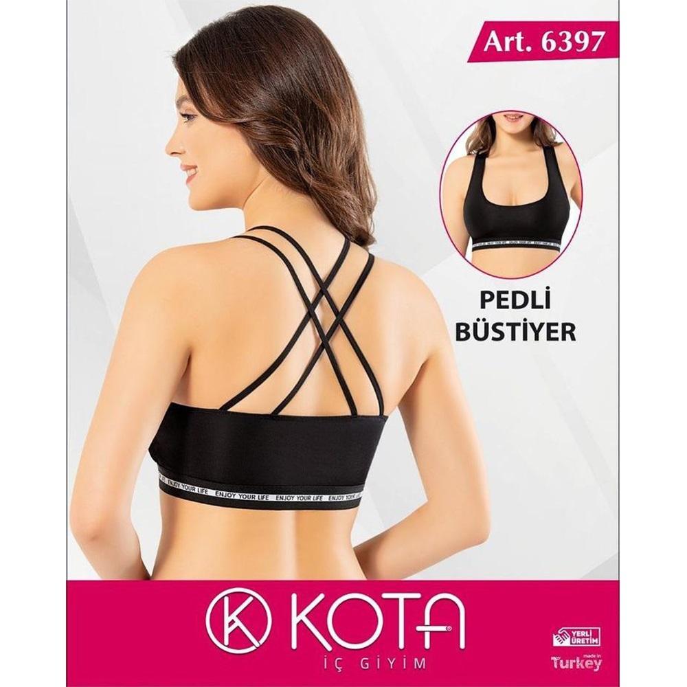 Kota 6397 Bayan Pedli Yazı Detaylı Sırt Çapraz Askı Büstiyer - Siyah -S-M