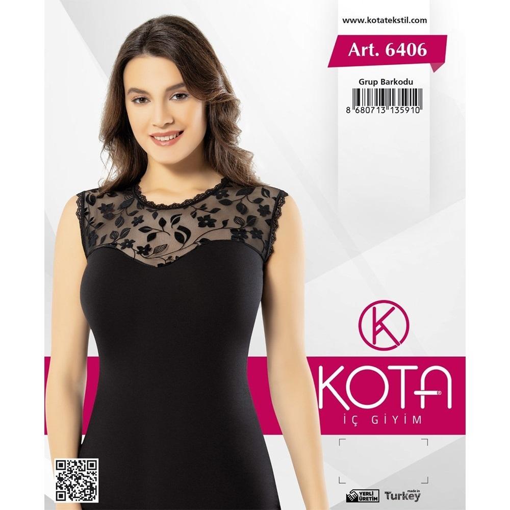 Kota 6406 Bayan Omuz Dantel Detaylı Likralı Sıfır Yaka Atlet - Siyah - 13601-Siyah-S-M