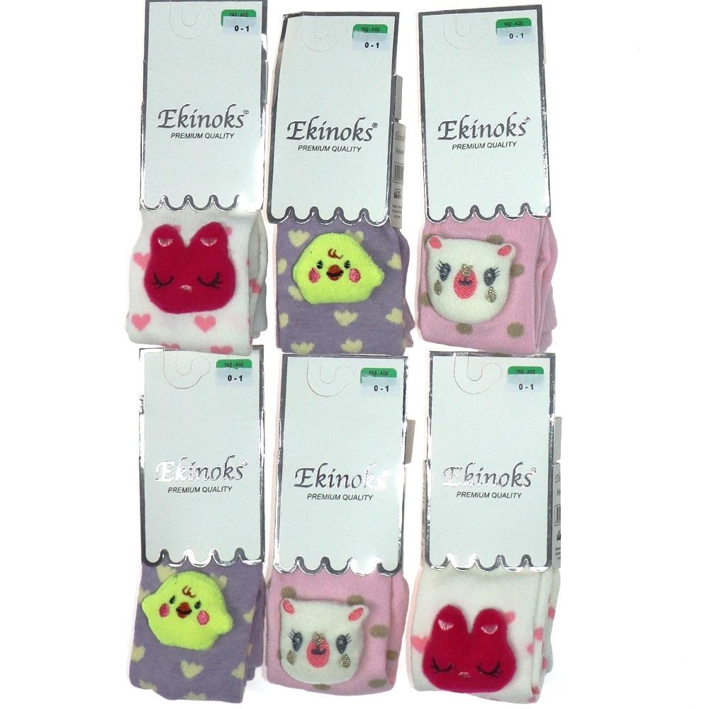 Ekinoks Kız Çocuk Figürlü Penye Külotlu Çorap - Karışık Renk - 7-8 YAŞ