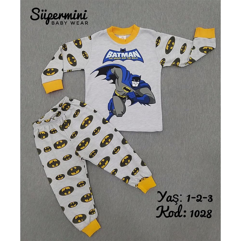 Süpermini 1028 Erkek Çocuk Penye Batman Bas 2 Li Pijama Takımı 1-3 Yaş