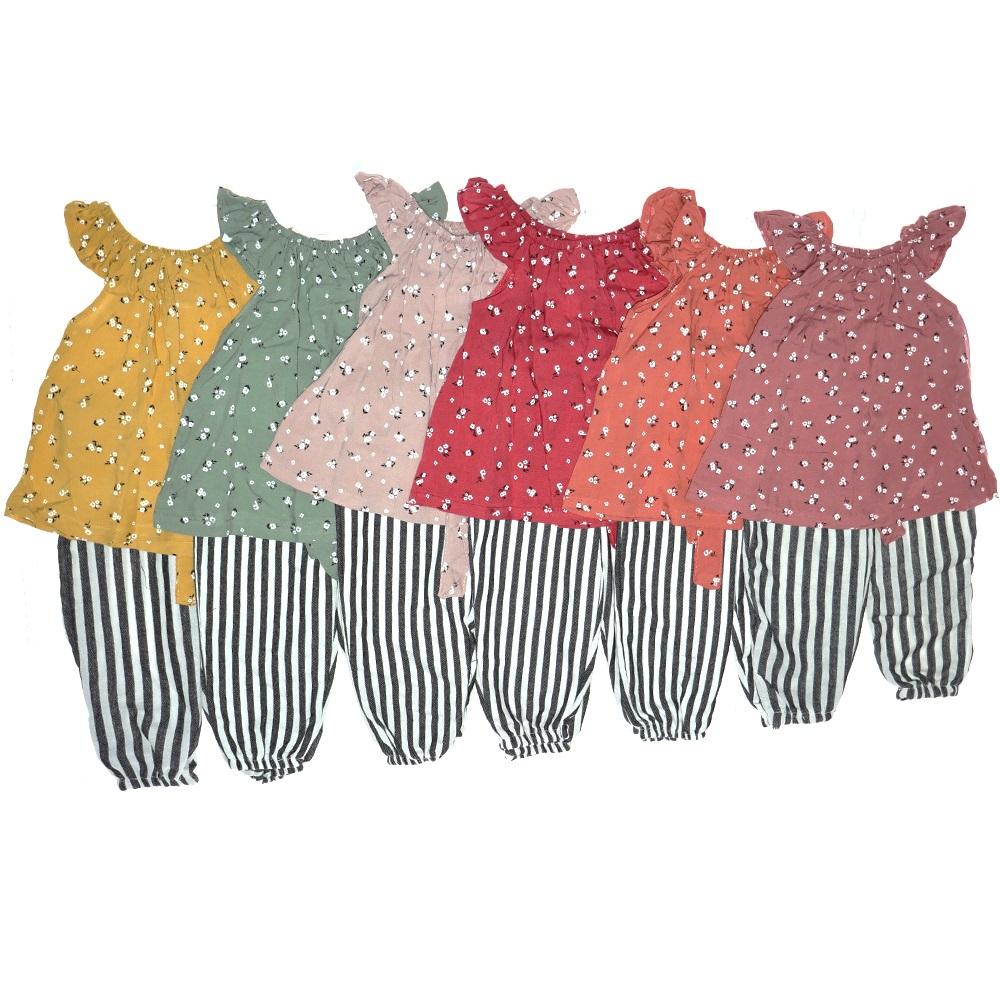 Babywood BW-22-282 Kız Bebe Çizgili Çiçekli Takım 6-9-12-18 Ay