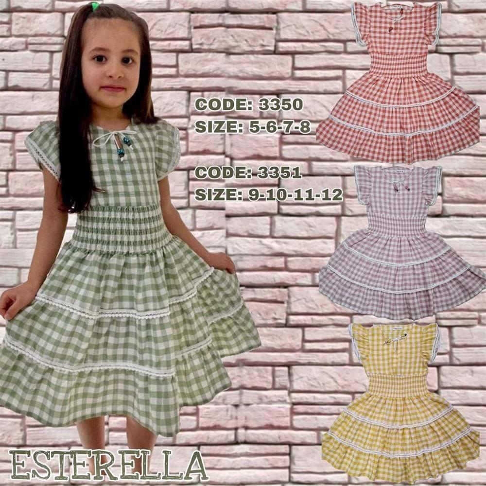 Esterella 3350 Kız Çocuk Ekose Gipeli Elbise 5-8 Yaş