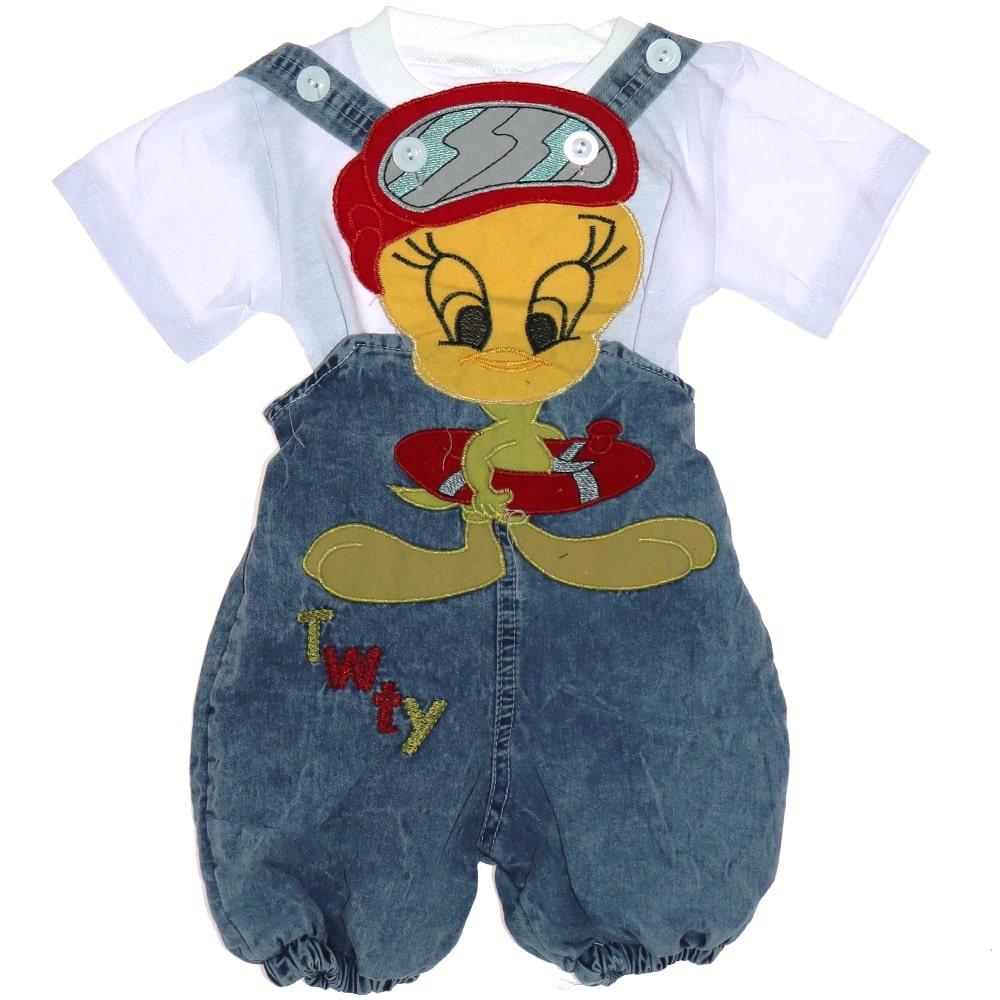 Tay Kids Çocuk Sevimli Tweety Nakışlı Kot Salopet Tişört Takım 1-4 Yaş
