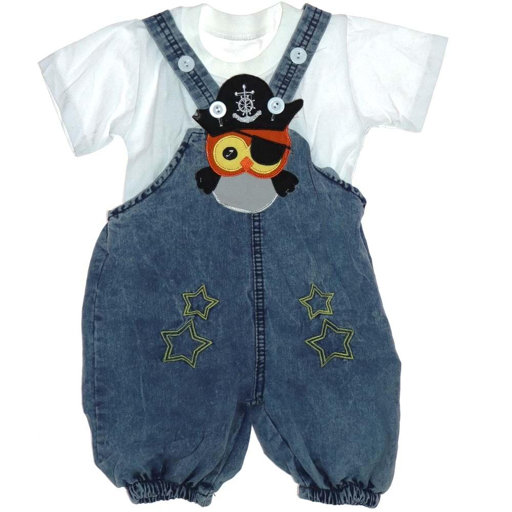Tay Kids Baykuş Nakışlı Kot Salopet Tişört Takım 1-4 Yaş
