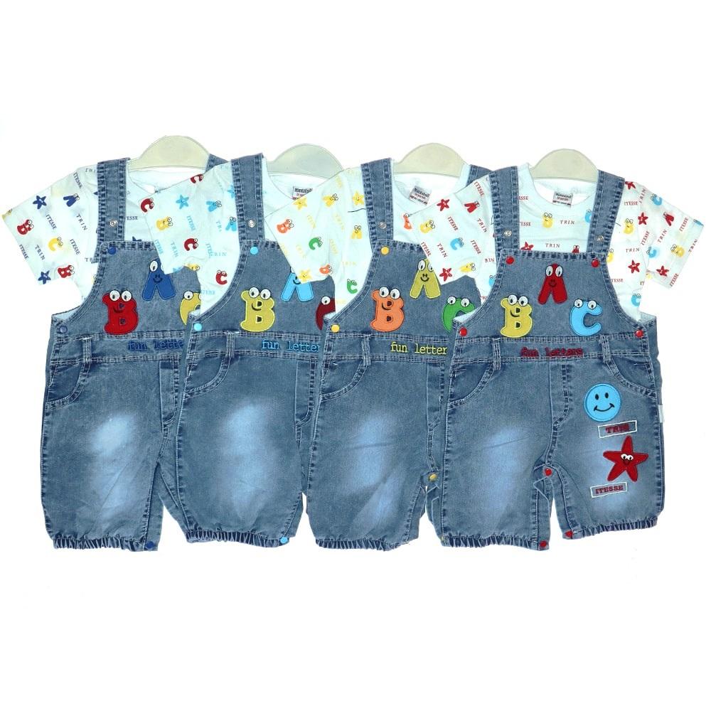 Mandalino 425 Bebe Kot A-B-C Baskılı 2 li Salopet Takım 12-18-24 Ay