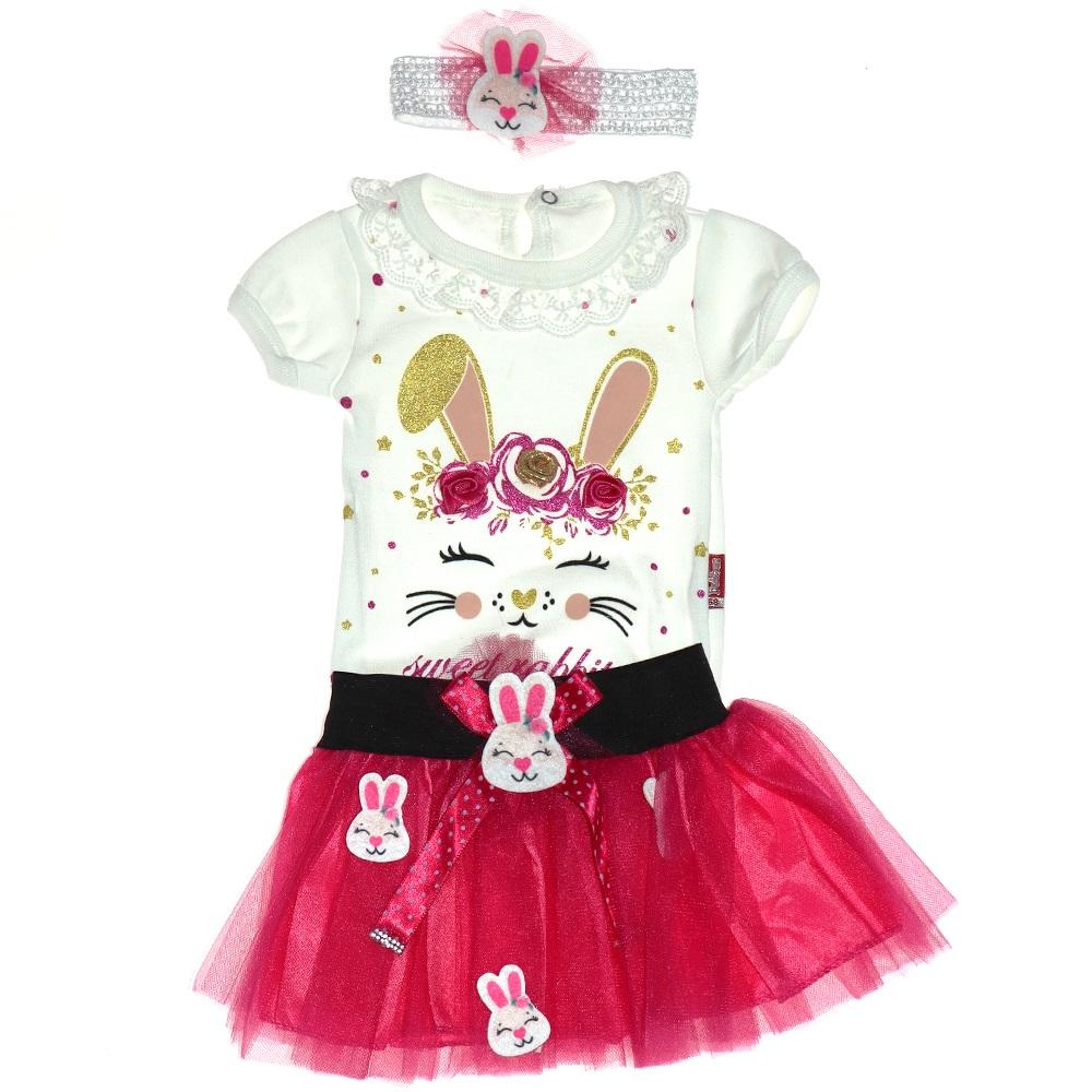 Pabbuc Baby Kız Bebe Sweatshirt Rabbit Bas. Tütü Etekli Takım 3-6-9-12- Ay