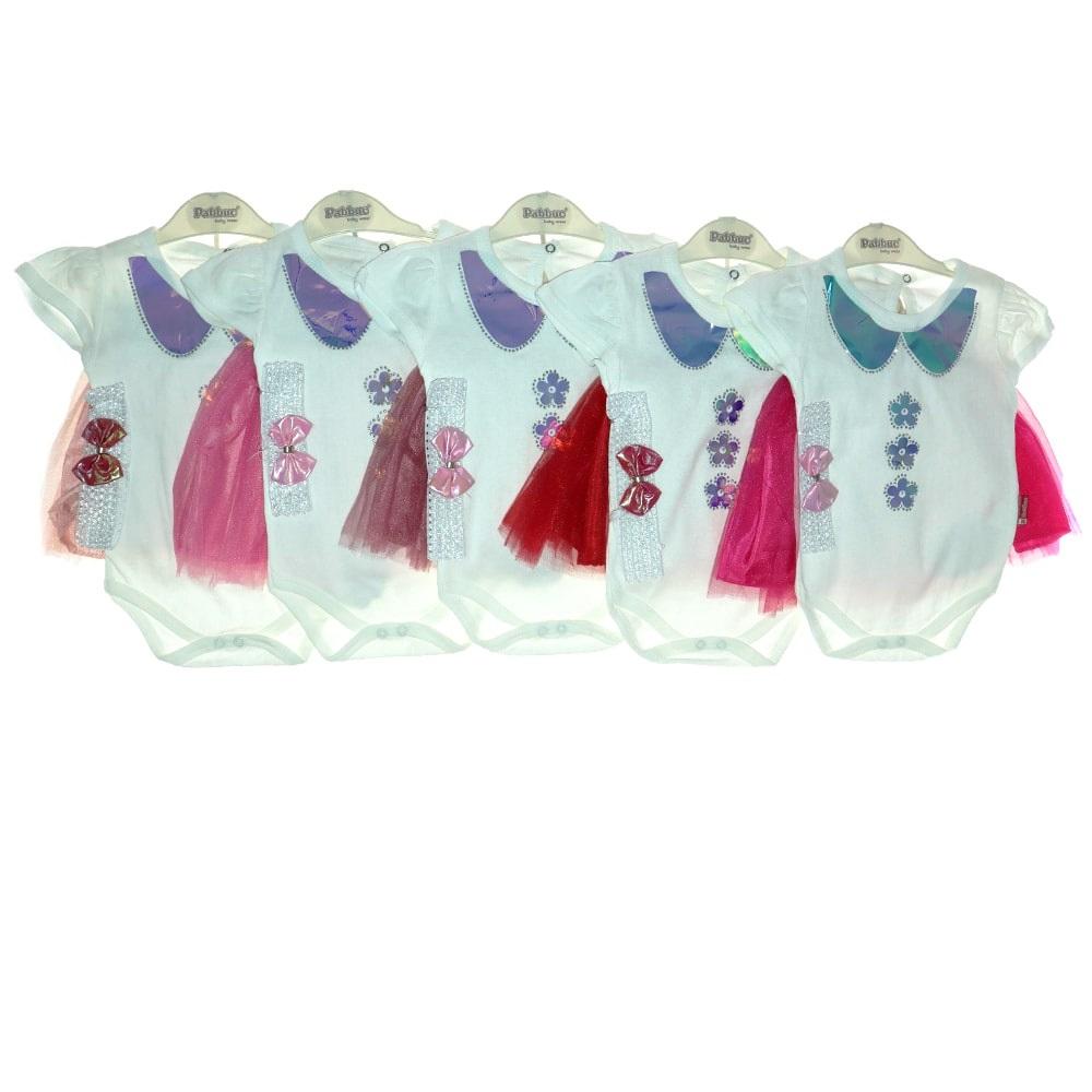 Pabbuc Baby 7054 Kız Bebe Parlak Yakalı Tokalı Tütü Takım 3-6-9-12- Ay - Somon - 3-6-9-12 AY
