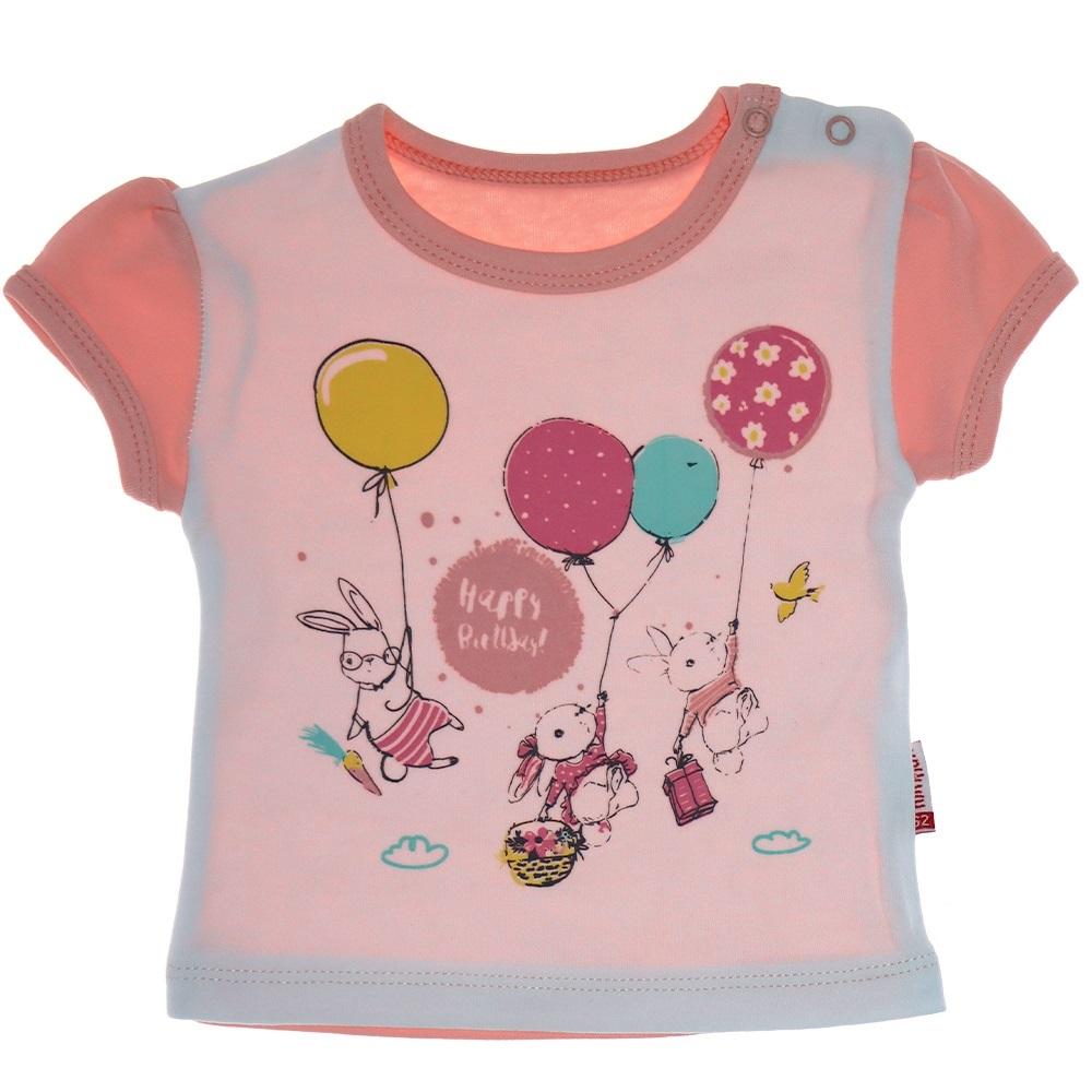 Pabbuc Baby Kız Bebe Baskılı Tişört 3-6-9-12 AY - Somon - 3-6-9-12 AY