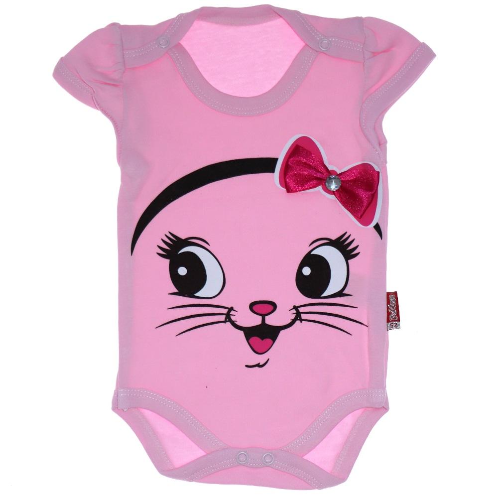 Pabbuc Baby Kız Bebe Yüzlü Baskılı Kısa Kollu Çıtçıtlı Badi 3-6-9-12 AY