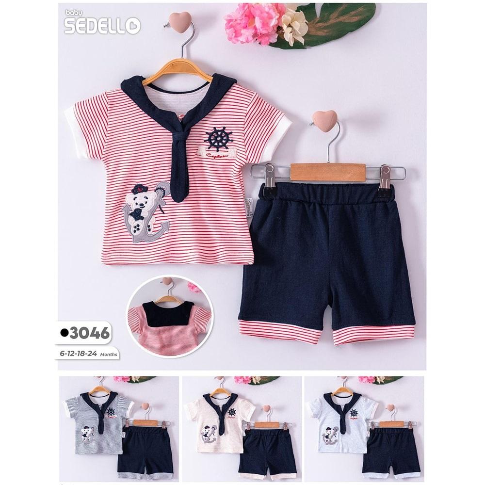 Sedello 3046 Erkek Bebe Denizci Modelli 2 li Takım 6-12-18-24 Ay - Kırmızı - 6-12-18-24 AY