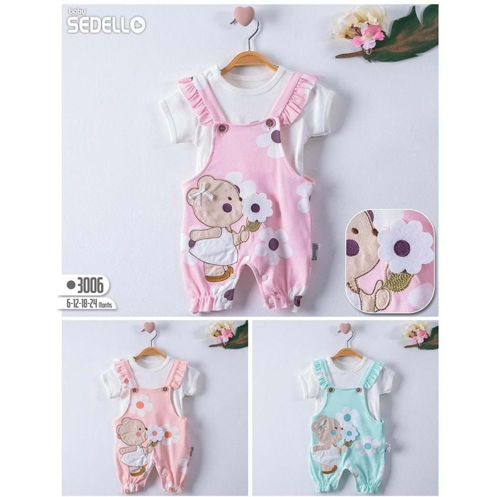 Sedello 3006 Kız Bebe Papatyalı Salopetli 2 li Takım 6-12-18-24 Ay - Gri - 6-12-18-24 AY