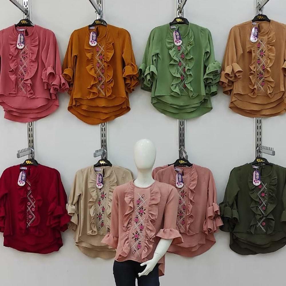 As Girls Kız Çocuk Çiçek Nakışlı Taşlı Tunik 9-12 Yaş - Mint Yeşil