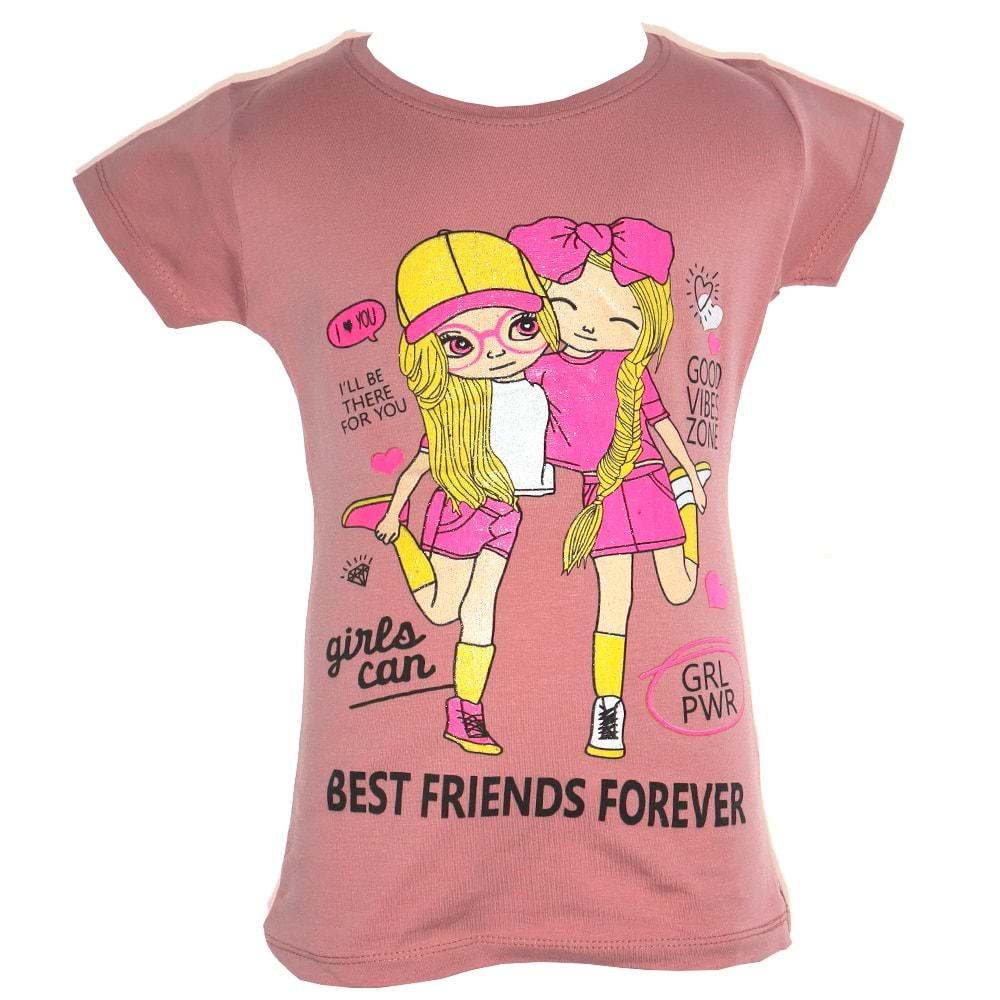 SRC 0835 Kız Çocuk Best Friends Baskılı Tişört 3-7 Yaş