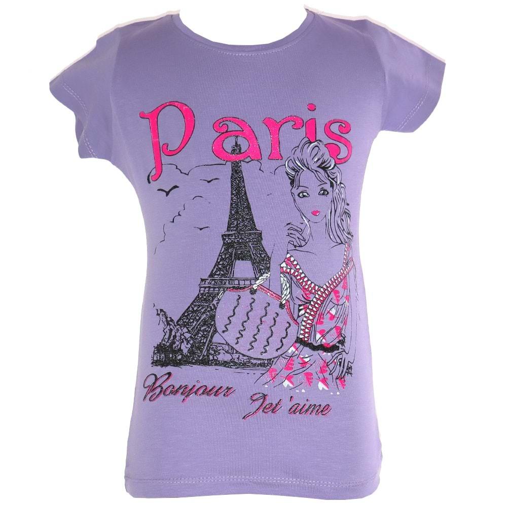 SRC 0885 Kız Çocuk Paris Baskılı Tişört 3-7 Yaş