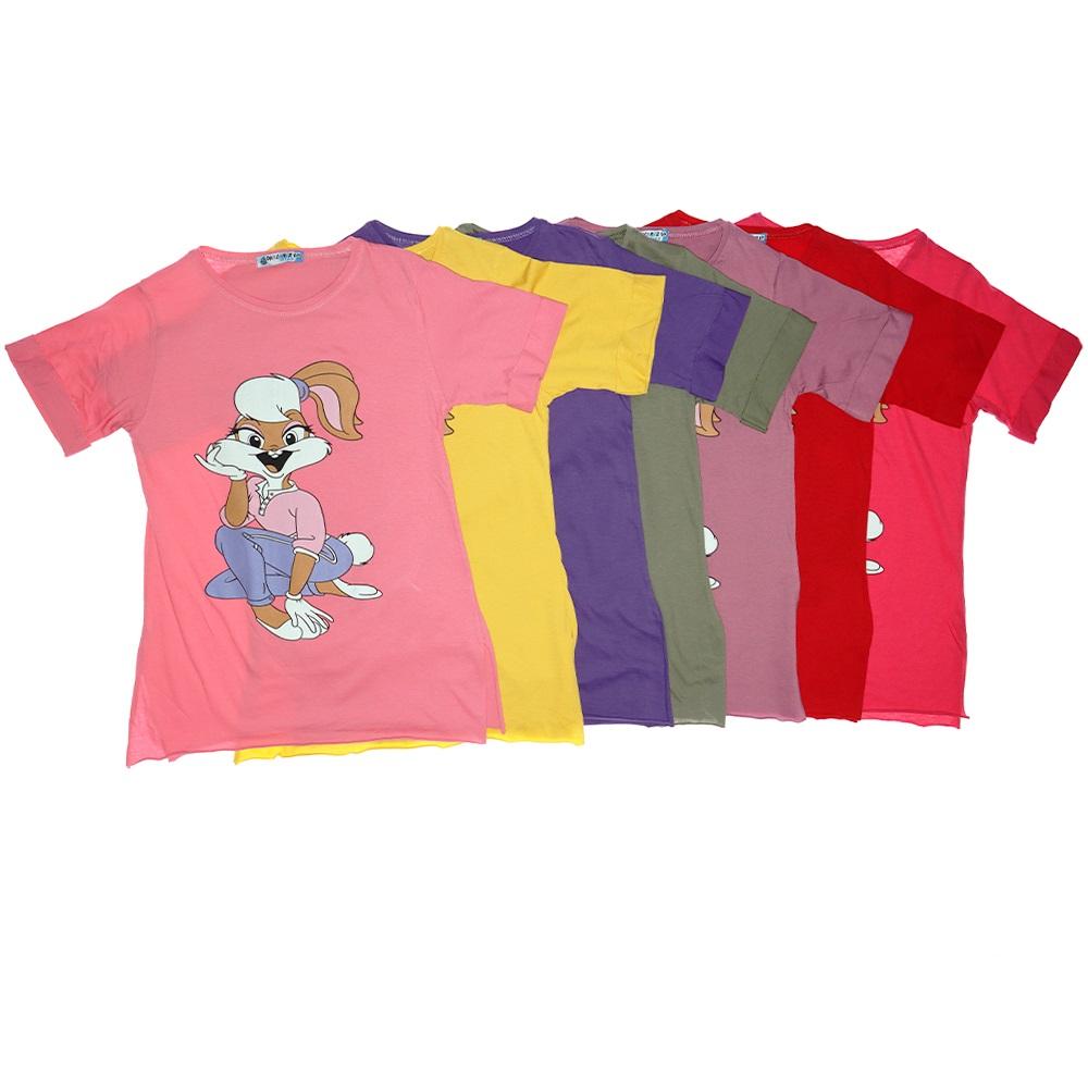 Damlanur Kız Çocuk Tavşan Baskılı Tunik 9-12 Yaş - Pembe - 9-12 YAŞ