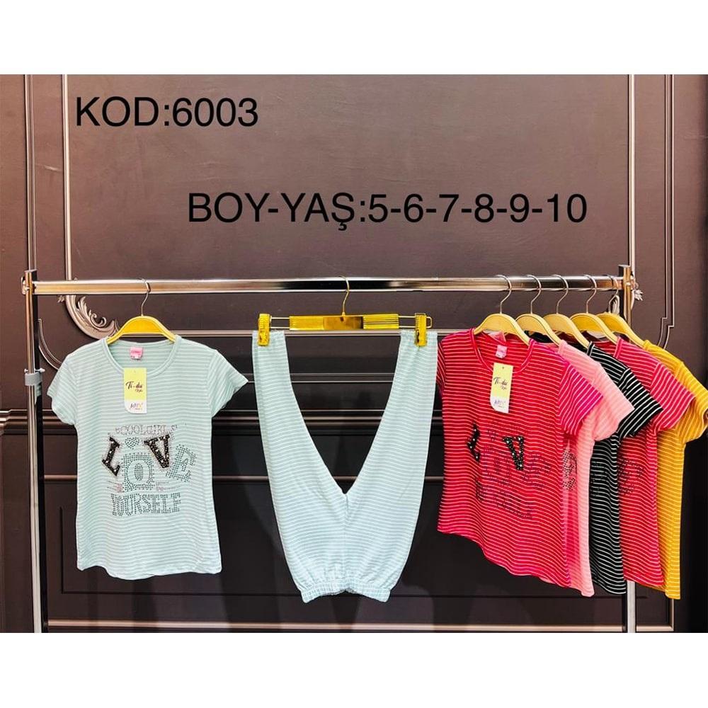 Ti-Du 6003 Kız Çocuk Love Taşlı Çizgili Takım 5-10 Yaş - Pudra - 5-10 YAŞ