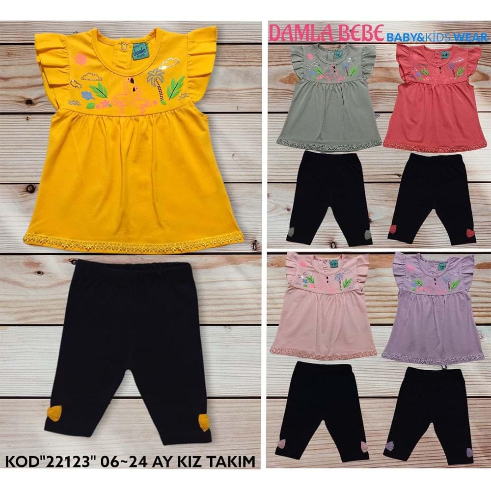 Damla 22123 Kız Bebe Natürel Cotton Kuğu Baskılı Takım 6-24 Ay - Pudra - 6-12-18-24 AY