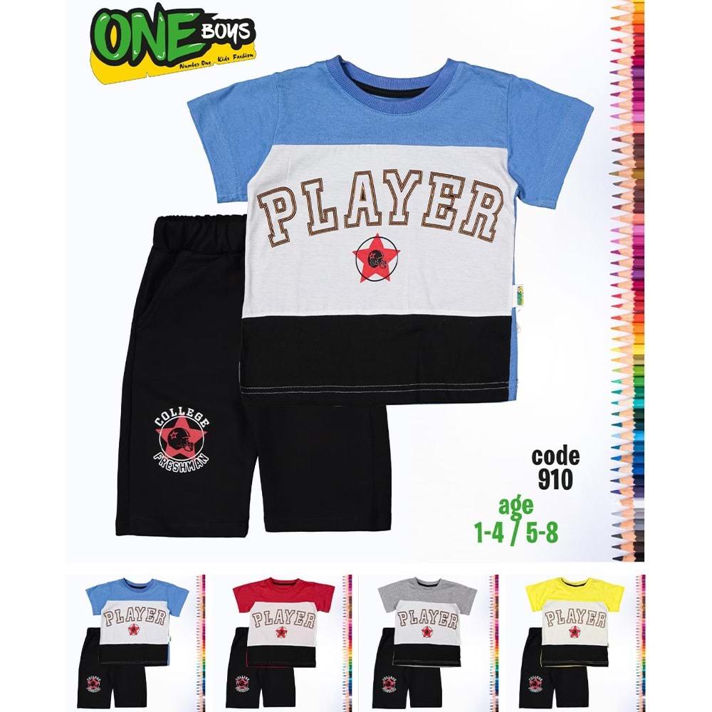 One Boys Erkek Çocuk Player Baskılı Penye Şortlu Tişört Takım 3-6Yaş - Sarı