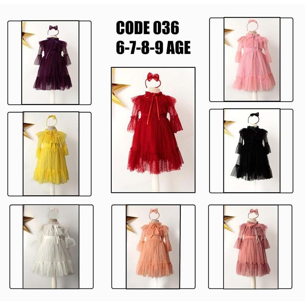 Cankız 036 Kız Çocuk Fiyonklu Kurdeleli Puanlı Fırfırlı Taçlı Elbise 6-9 Yaş - Ekru - 6-7-8-9 YAŞ