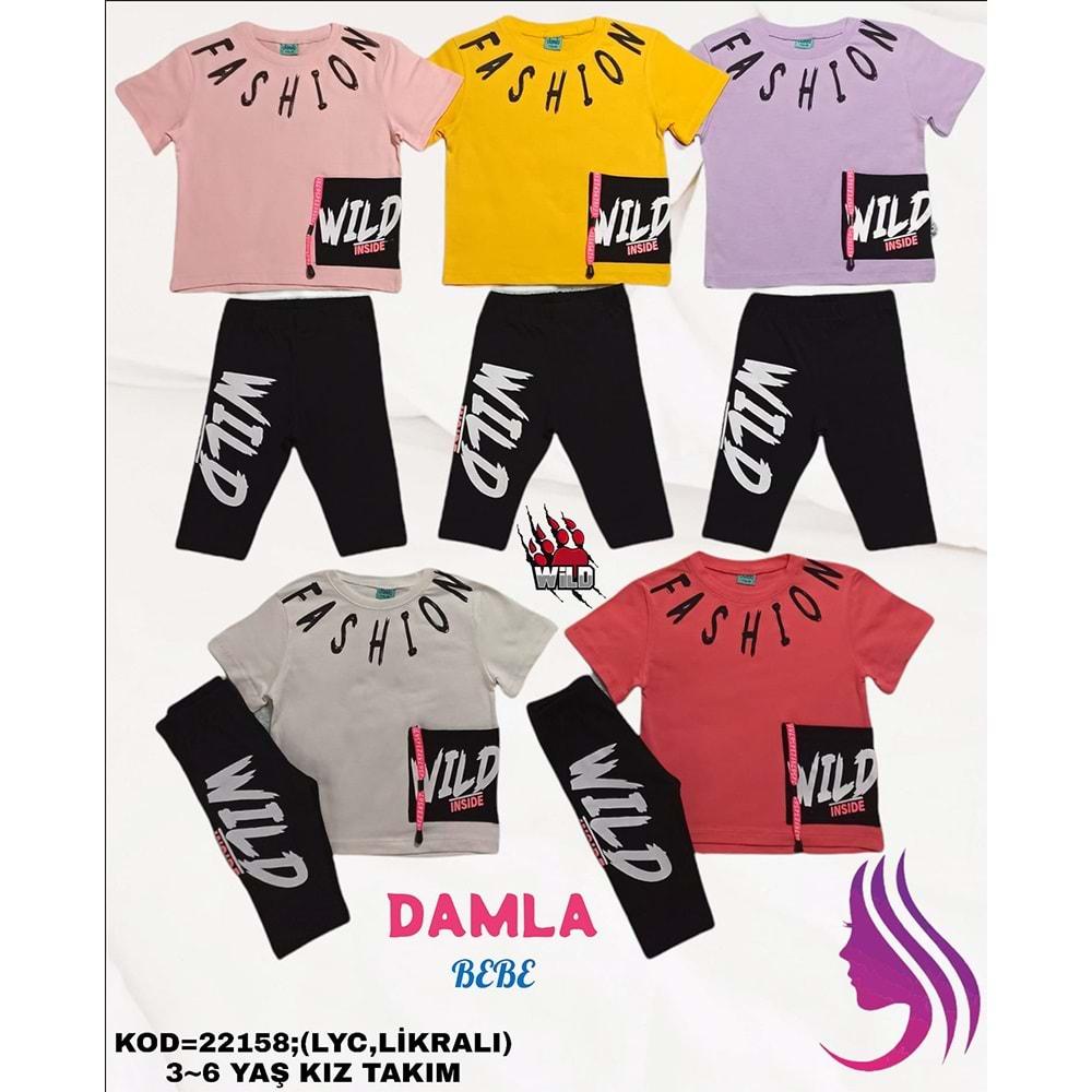 Damla 22158 Kız Çocuk Natürel Cotton Fashion Baskılı Takım 3-6 Yaş