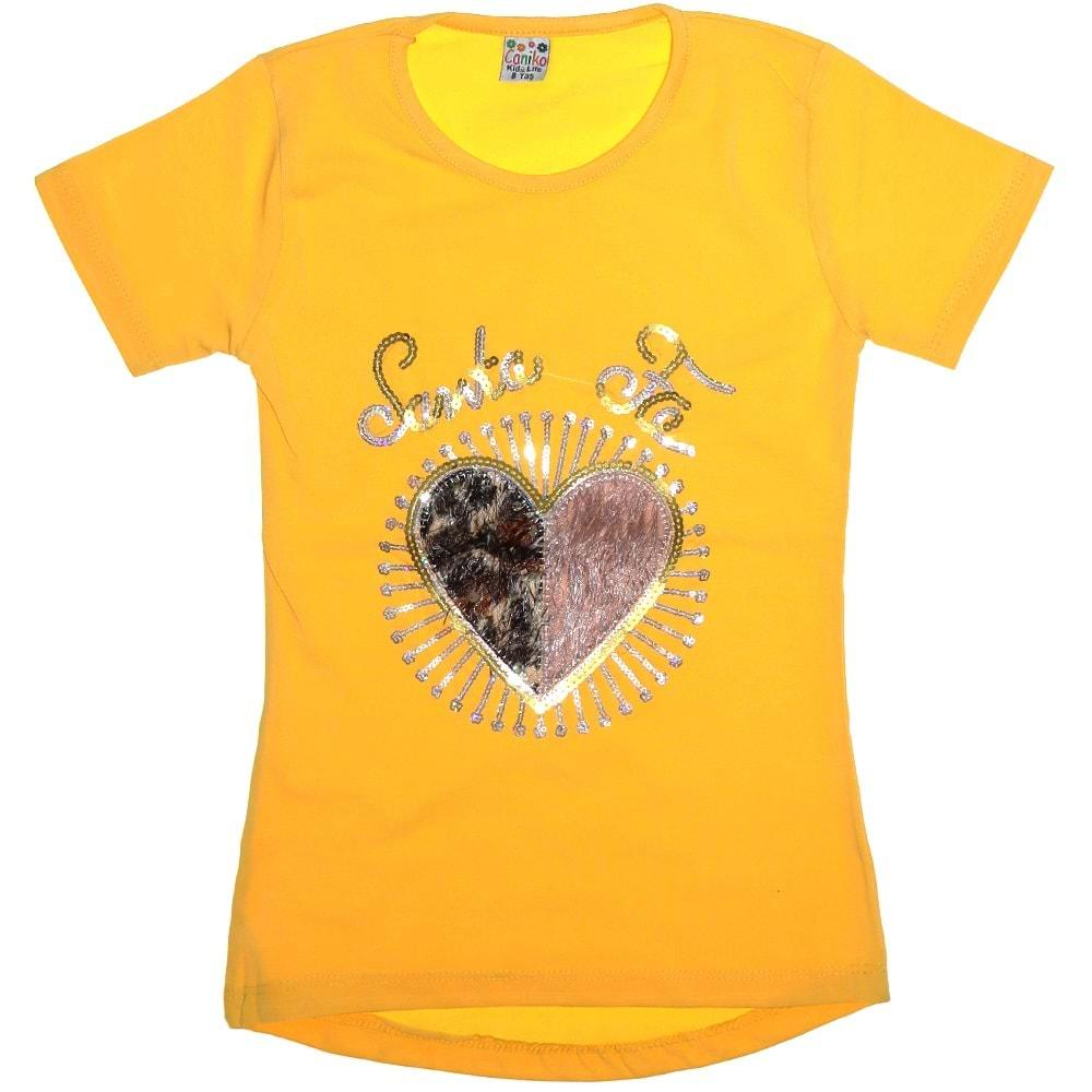Caniko 05 Kız Çocuk Kalpli Pullu Tişört 9-12 Yaş