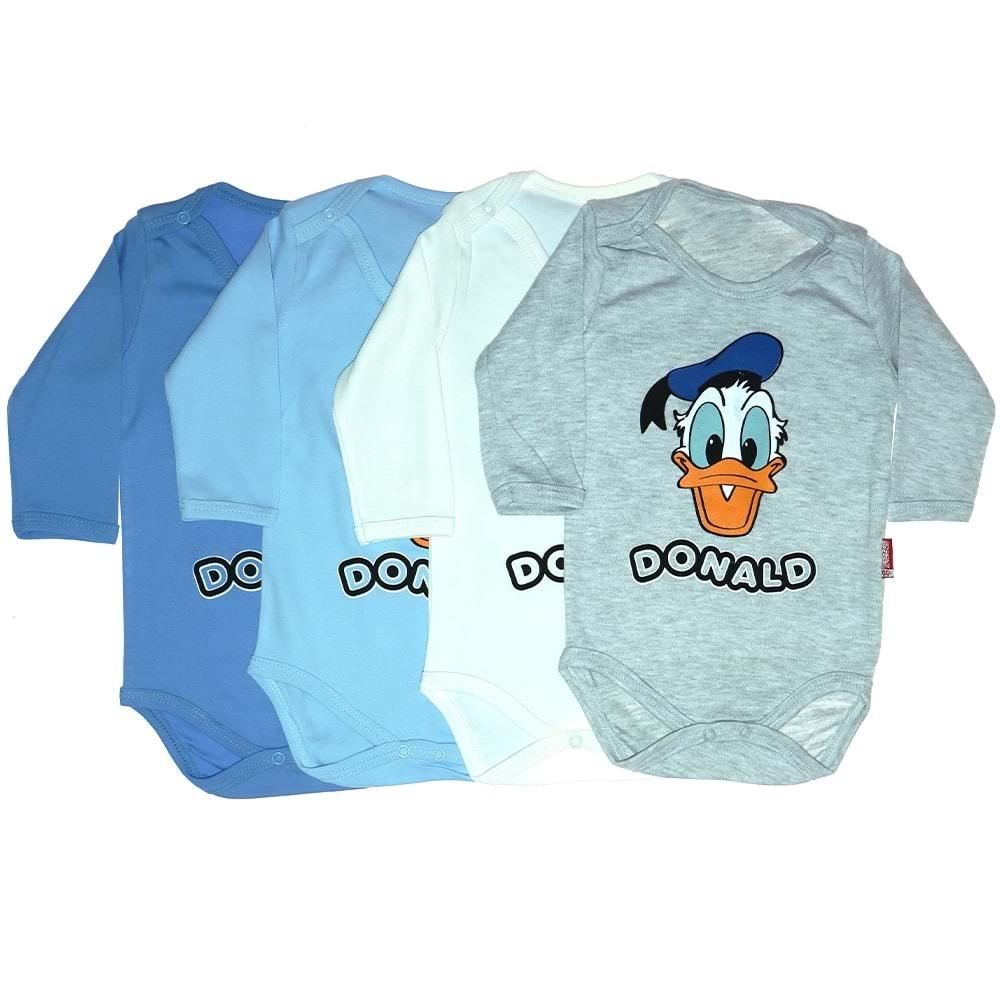 Pabbuc Baby Erkek Bebe Donald Bas. U.Kollu Çıtçıtlı Badi 3-6-9-12 AY - Gri - 3-6-9-12 AY