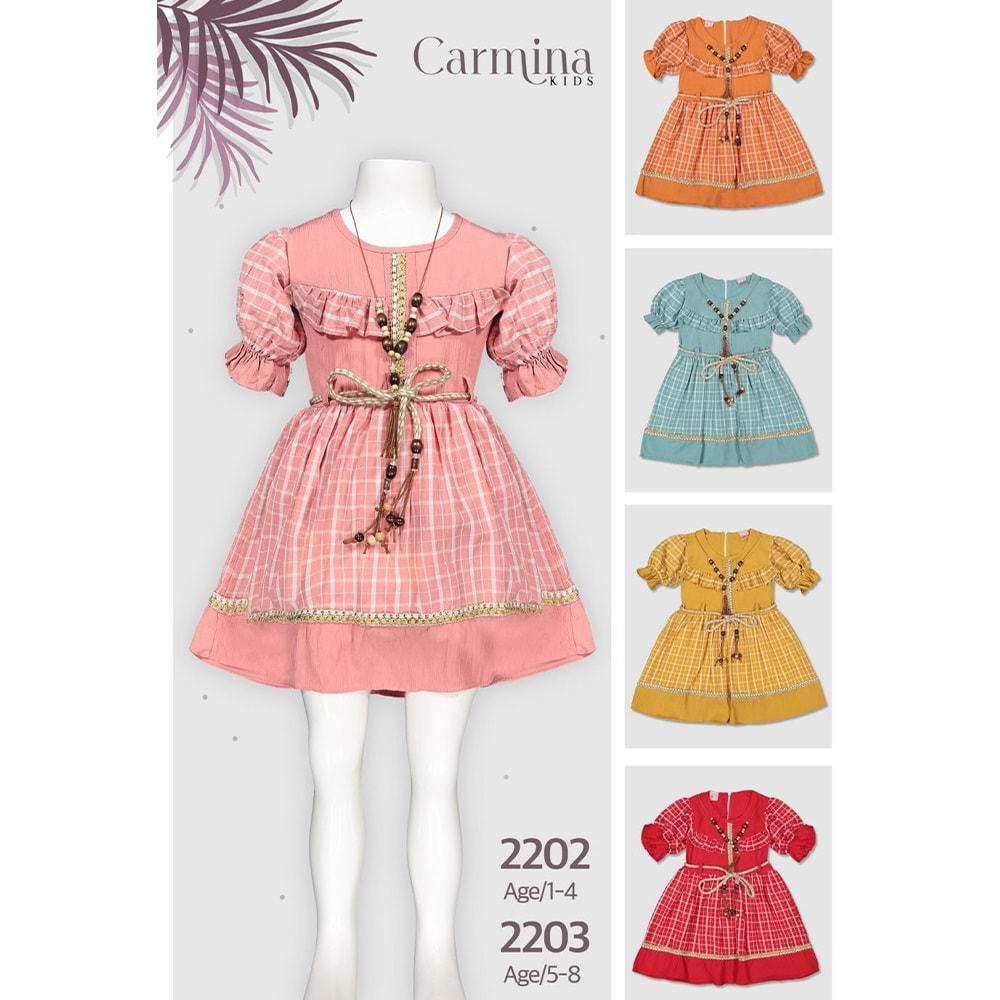 Carmina 2203 Kız Çocuk Ekose Krinkıl Kolyeli Elbise 5-8 Yaş