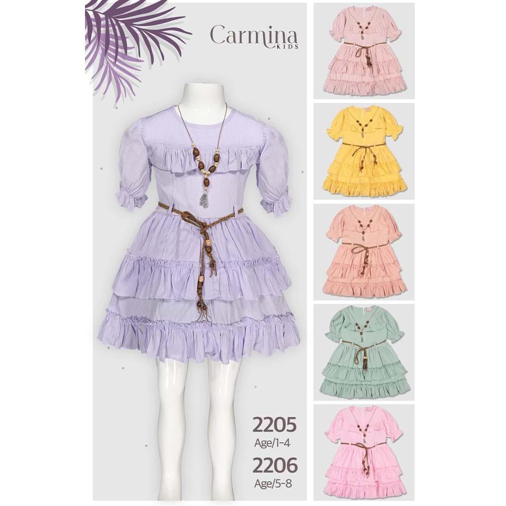 Carmina 2205 Kız Çocuk Papatya Krinkıl Kolyeli Elbise 5-8 Yaş
