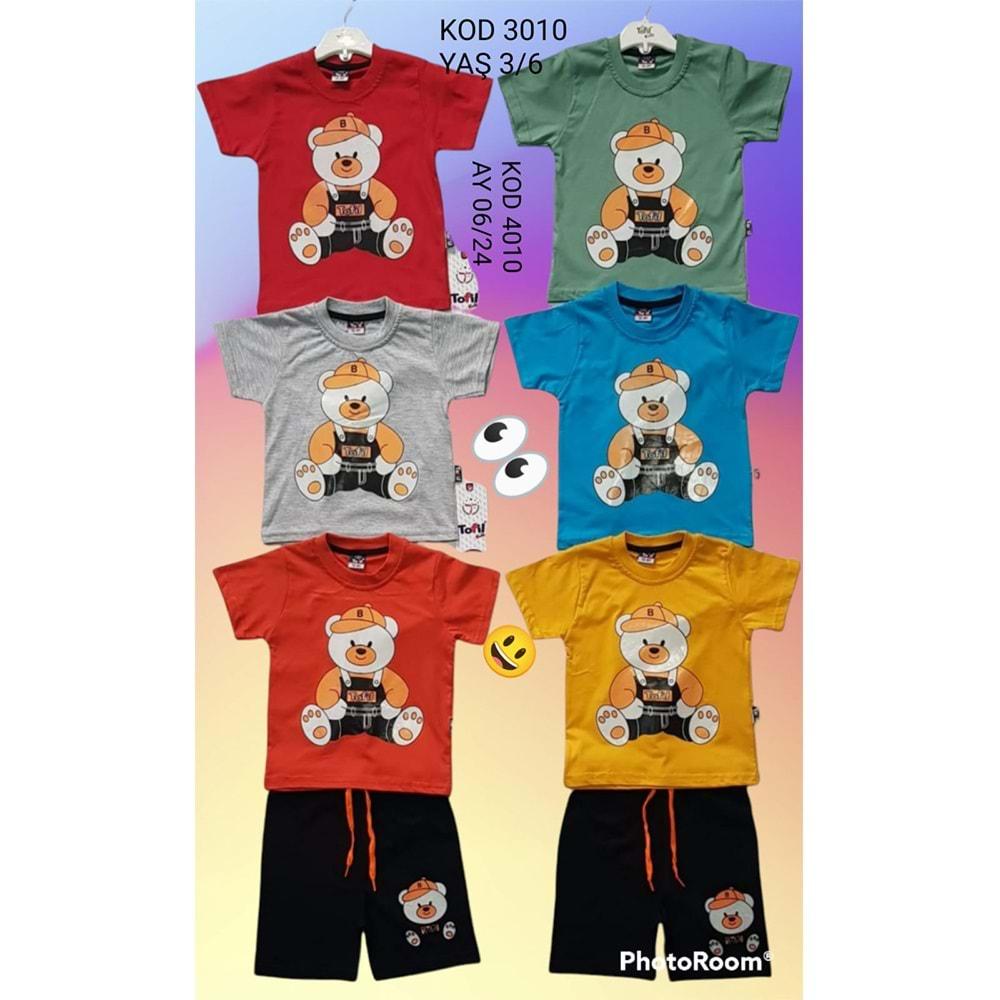 Tofil 4010 Erkek Çocuk Oturan Ayıcık Baskılı Tişörtlü Takım 6-24 Ay - Mint Yeşil - 6-12-18-24 AY