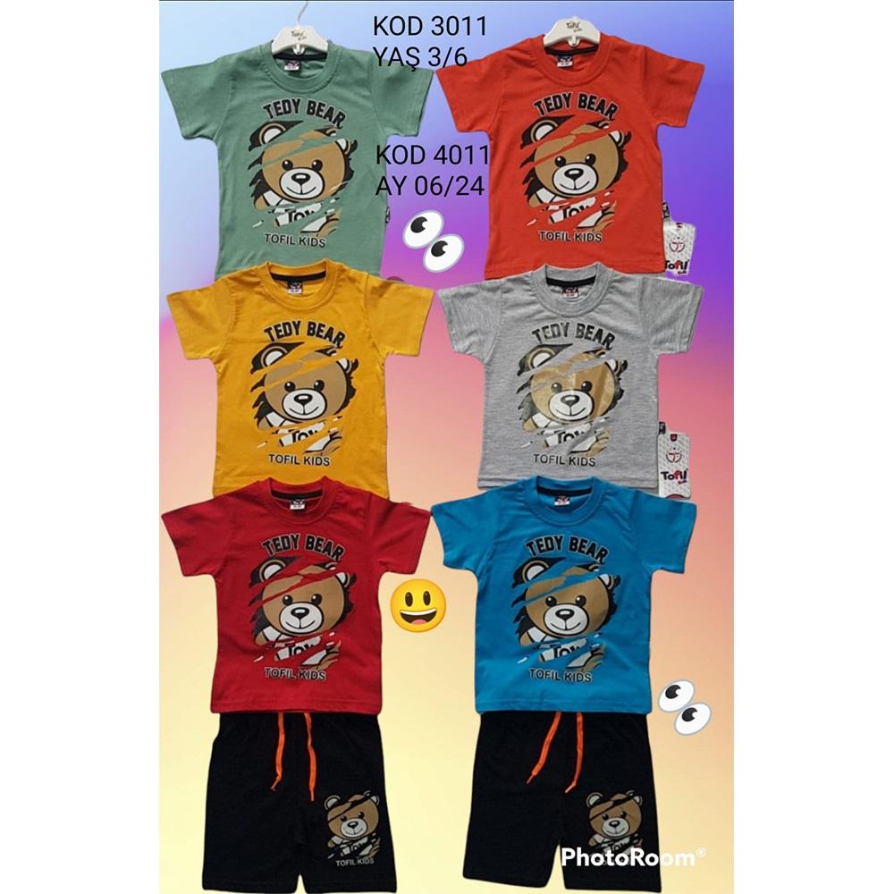 Tofil 3011 Erkek Çocuk Tedy Bear Ayıcık Nakışlı Tişörtlü Takım 3-6 Yaş - Gri - 3-4-5-6 YAŞ