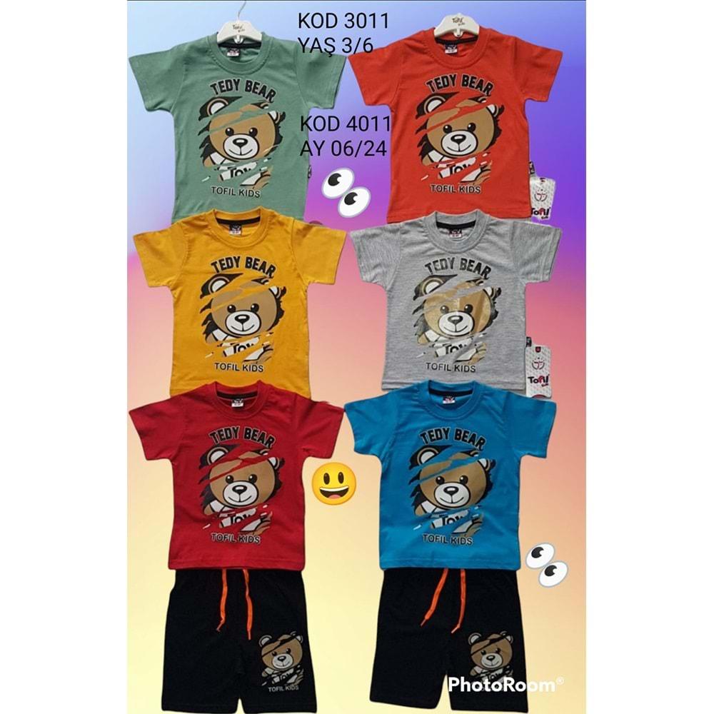 Tofil 3011 Erkek Çocuk Tedy Bear Ayıcık Nakışlı Tişörtlü Takım 3-6 Yaş - Hardal - 3-4-5-6 YAŞ