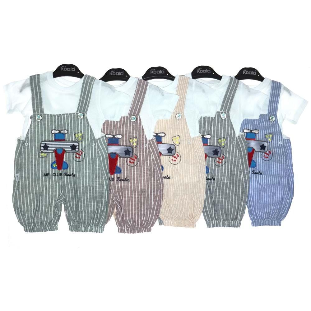 My Koala 0310 Erkek Bebe Uçak Nakışlı Salopet Takım 12-18-24 Ay