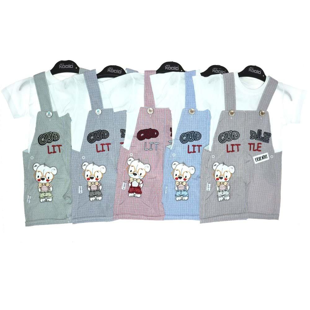 My Koala 0380 Erkek Bebe Little Nakışlı Salopet Takım 12-18-24 Ay