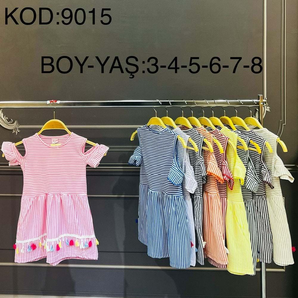 Özmiraç 9015 Kız Çocuk Omzu Açık Çizgili Elbise 3-8 Yaş - Gri