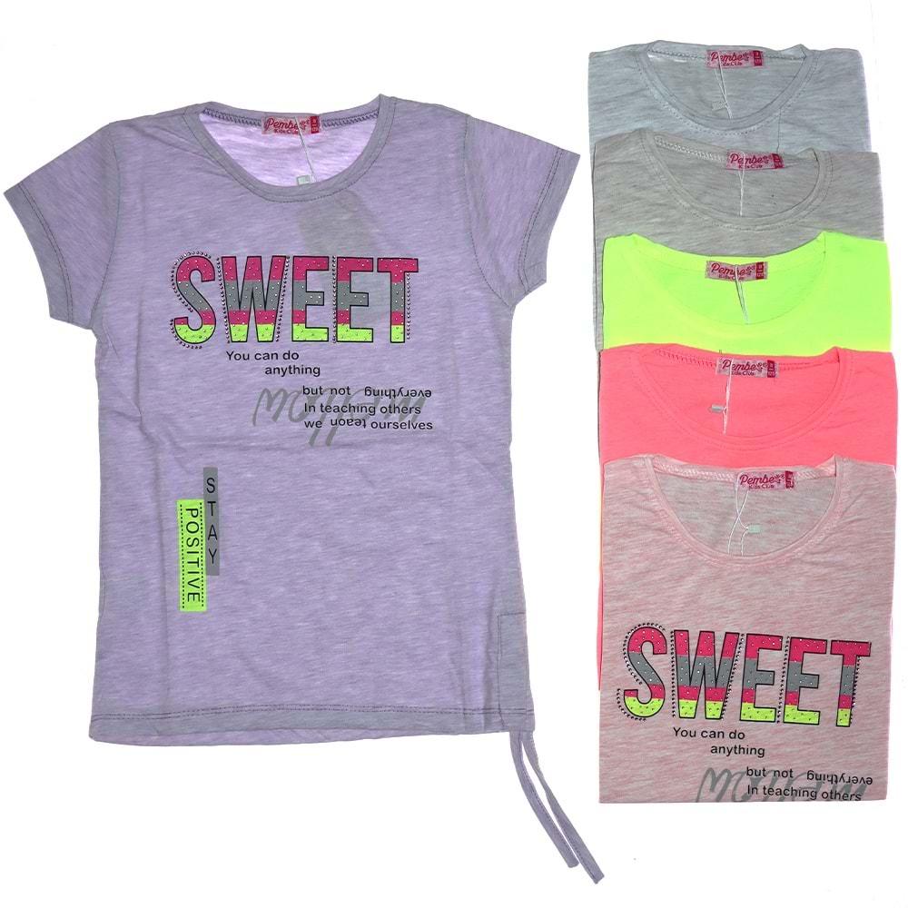 Pembe Life 4148 Kız Çocuk Sweatshirt Baskılı Taşlı Tişört 5-8 Yaş - Fosforlu Yeşil - 5-6-7-8 YAŞ